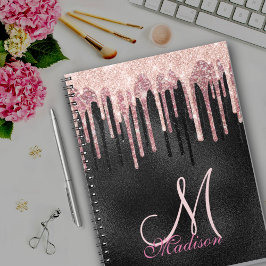 Caderno Espiral Bloco de rosa de microfone pincelado com monograma