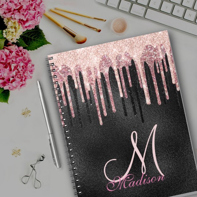 Caderno Espiral Bloco de rosa de microfone pincelado com monograma (Criador carregado)