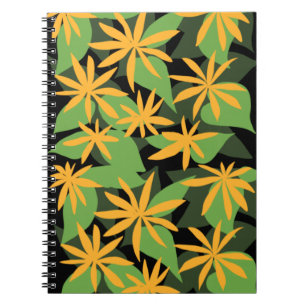 Caderno Espiral Bloco floral preto-laranja