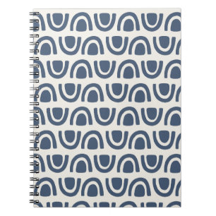 Caderno Espiral Blocos de Arco Orgânico Moderno Padrão Creme Azul-