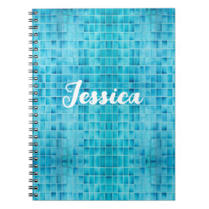 Caderno Espiral Blocos de azulejo de vidro azul mosaico