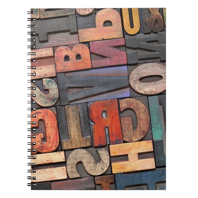 Caderno Espiral blocos de impressão em letras antigos com tinta co (Frente)