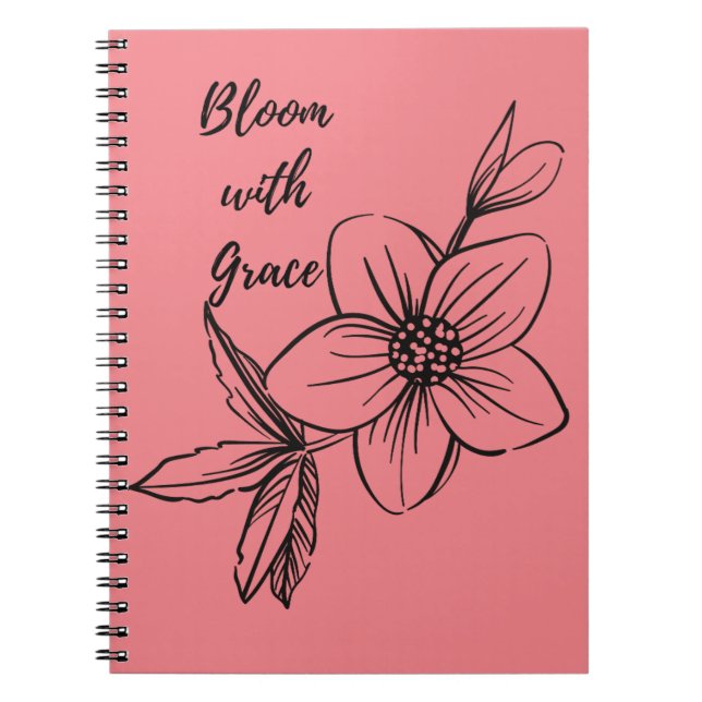 Caderno Espiral Blogue Floral Rosa com o Notebook Grace (Frente)