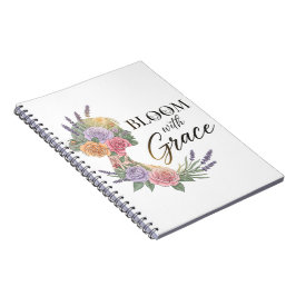 Caderno Espiral Bloom com Grace Elegant Floral Woman Silhouette