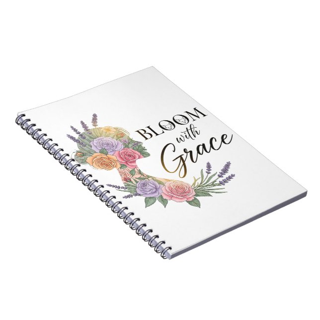 Caderno Espiral Bloom com Grace Elegant Floral Woman Silhouette (Lado Direito)