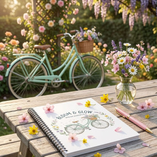 Caderno Espiral Bloom & Glow Vintage Floral Bicycle Spring Garden 