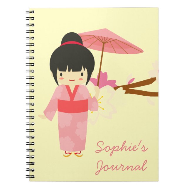 Caderno Espiral Blossom Geisha, uma cereja rosa-branca (Frente)