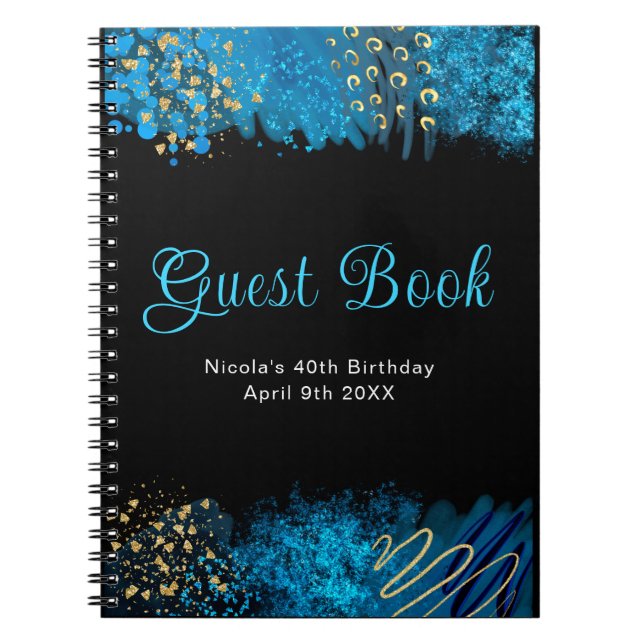Caderno Espiral Blue Alcohol Ink Birthday Party Guest Book (Frente)