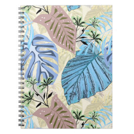 Caderno Espiral Blue and purple tropical leaves.
