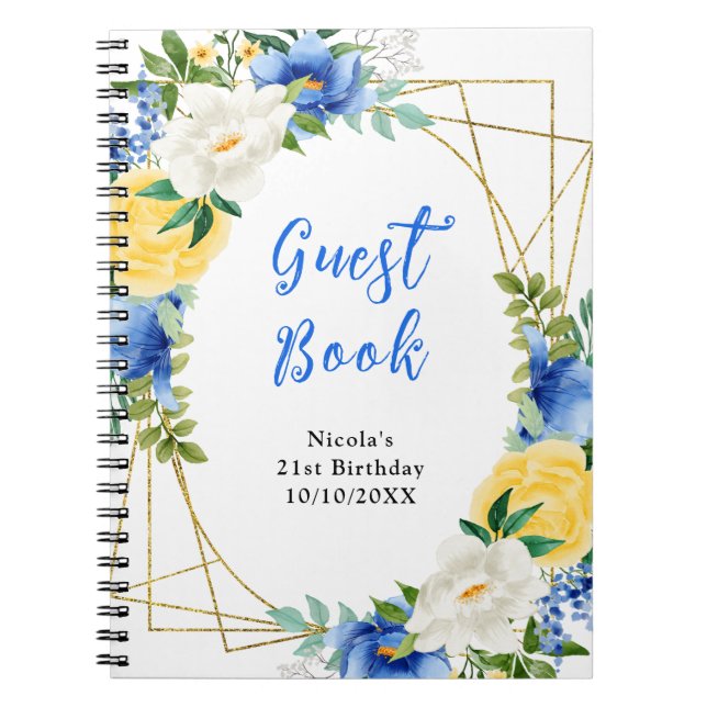 Caderno Espiral Blue and Yellow Flowers with Foliage Guest Book (Frente)