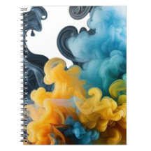 Blue and Yellow Ink Swirl Abstract Notebook
