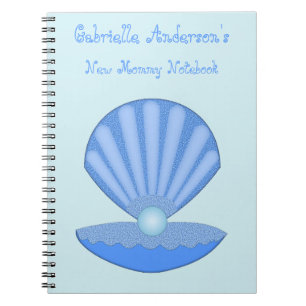 Caderno Espiral Blue Baby Boy Oyster shell e Pearl New Mãe