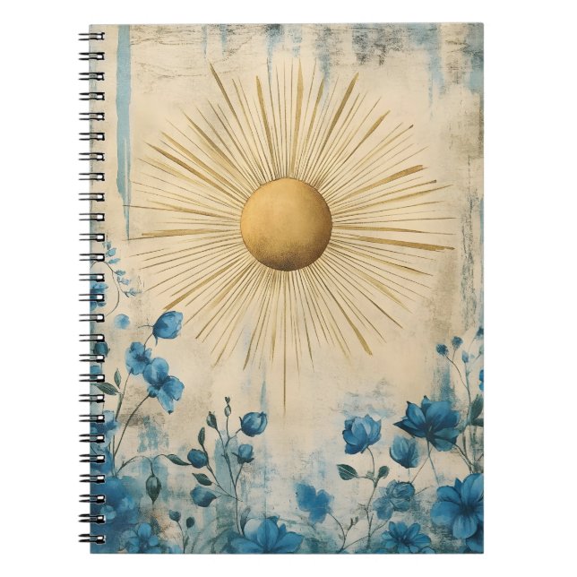 Caderno Espiral Blue Boho Sunshine" (ou às vezes "Boho Sun Blue") (Frente)