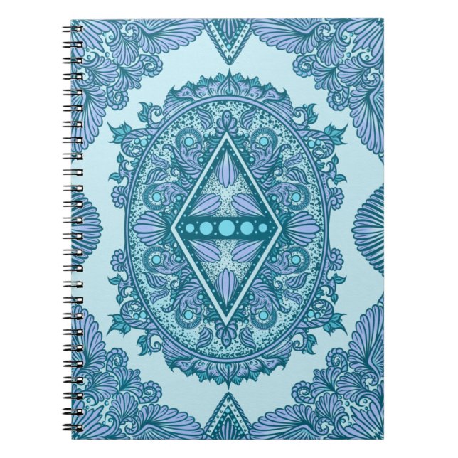 Caderno Espiral Blue Diamond Mandala | Turquesa e Lavanda do ornam (Frente)