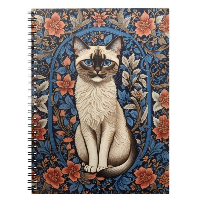 Caderno Espiral Blue Eyed Siamese Cat William Morris Inspirou (Frente)