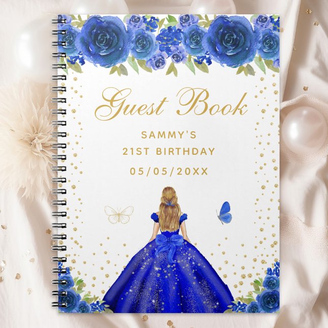 Caderno Espiral Blue Floral Blondres Hair Princess Livro de Convid (Criador carregado)