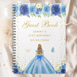 Caderno Espiral Blue Floral Blondres Hair Princess Livro de Convid