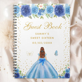 Caderno Espiral Blue Floral Brown Hair Princess Sweet