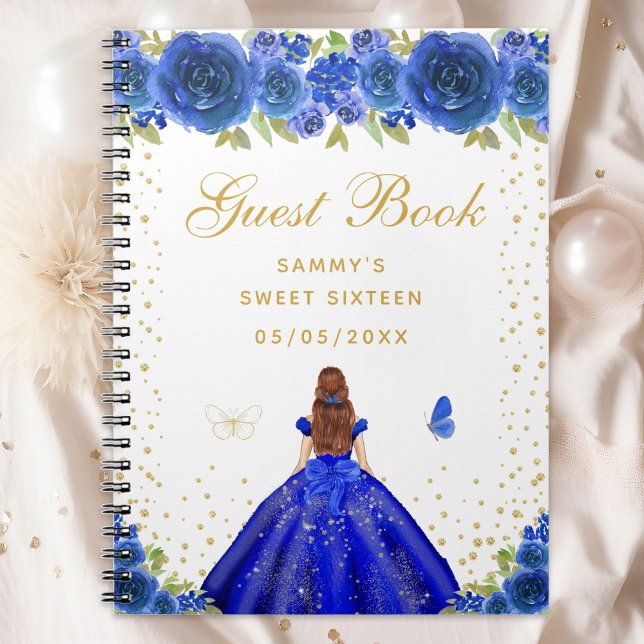 Caderno Espiral Blue Floral Brown Hair Princess Sweet (Criador carregado)