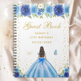 Caderno Espiral Blue Floral Brunette Hair Princess
