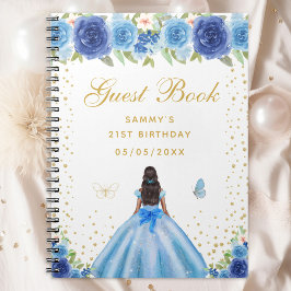 Caderno Espiral Blue Floral Dark Skin Princess Guest Book