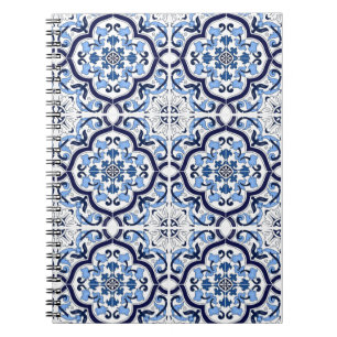 Caderno Espiral Blue Floral Mediterrâneo Azulejo Siciliano