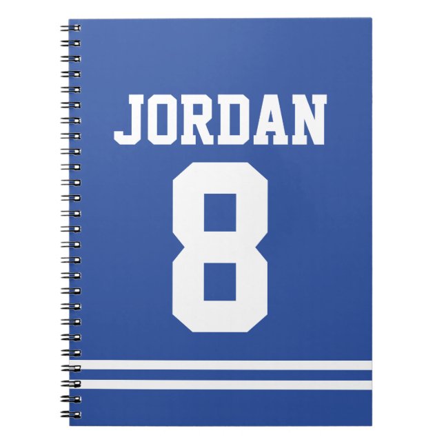 Caderno Espiral Blue Football Jersey com nome e número personaliza (Frente)