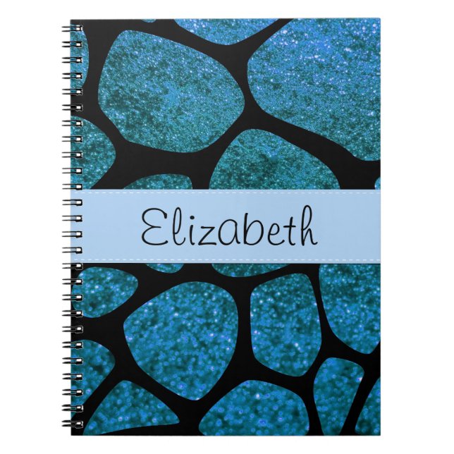 Caderno Espiral Blue Giraffe, Blue Glitter, Jungle, Seu Nome (Frente)