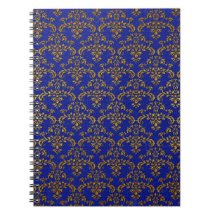 Caderno Espiral Blue & Gold Damask Pattern