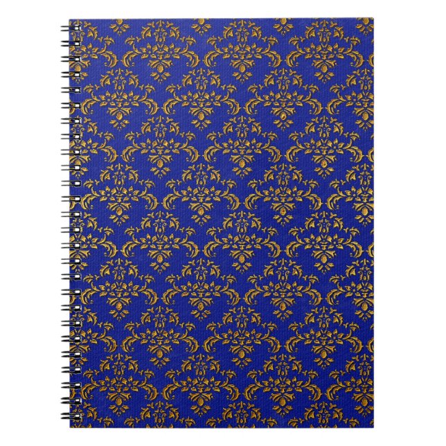 Caderno Espiral Blue & Gold Damask Pattern (Frente)