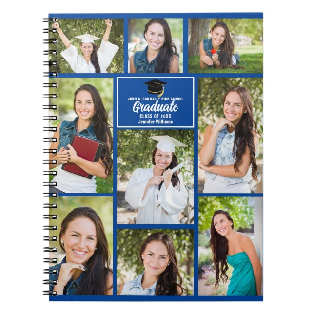 Caderno Espiral Blue Graduate Photo Collage 2023 Graduation Gift (Frente)
