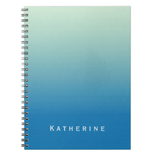 Caderno Espiral Blue Green Gradient Ombre Faux Texture Custom Name