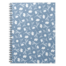 Caderno Espiral Blue Grey White Liberty Floral Pattern Elegant Pop