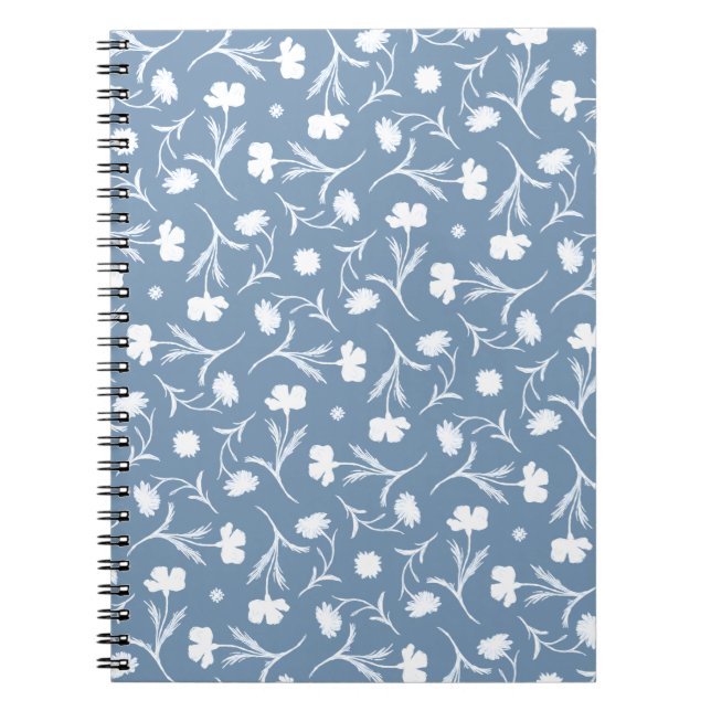 Caderno Espiral Blue Grey White Liberty Floral Pattern Elegant Pop (Frente)