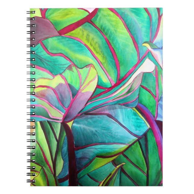 Caderno Espiral Blue Hawaii Tropical leaf foliage art (Frente)