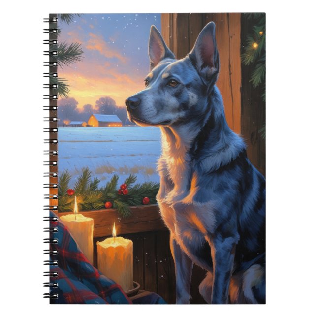 Caderno Espiral Blue Heeler Com Luzes de Natal Feriado (Frente)