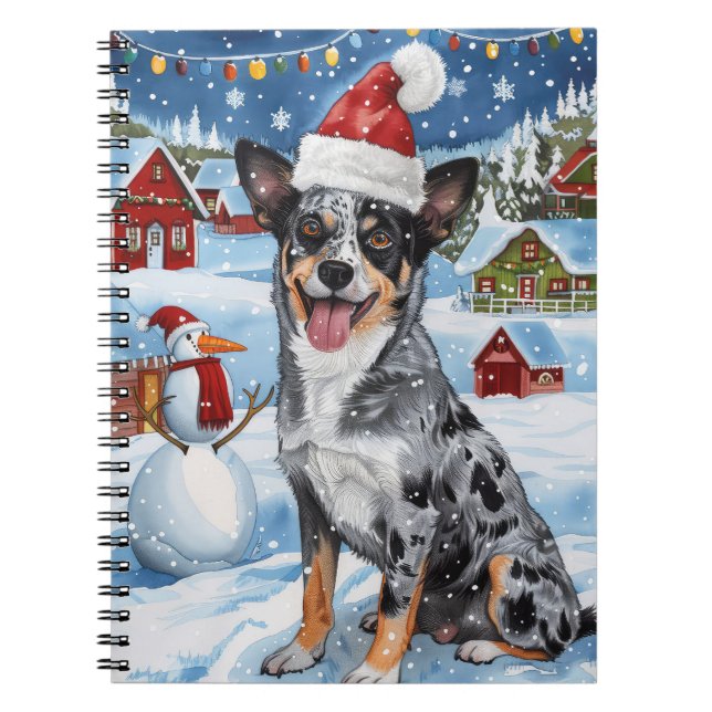 Caderno Espiral Blue Heeler Dog Winter Wonderland Natal Joy (Frente)