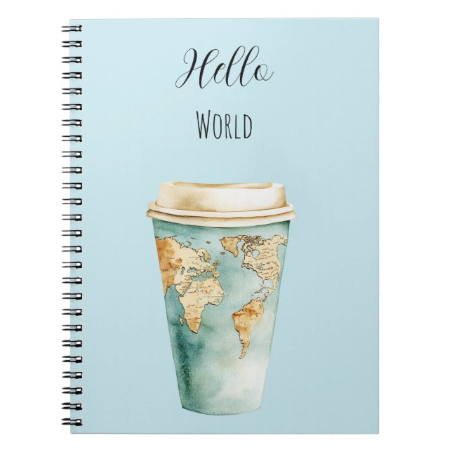 Caderno Espiral Blue Hello World Coffee Cup (Frente)