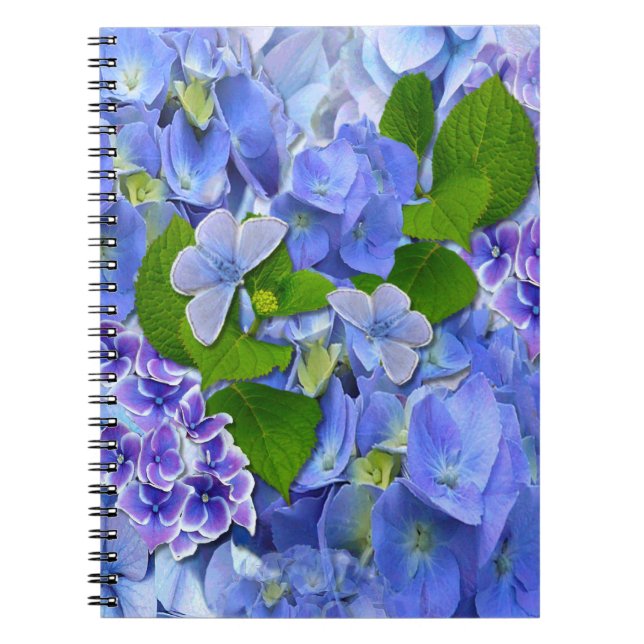 Caderno Espiral Blue Hydrangeas and Butterflies (Frente)