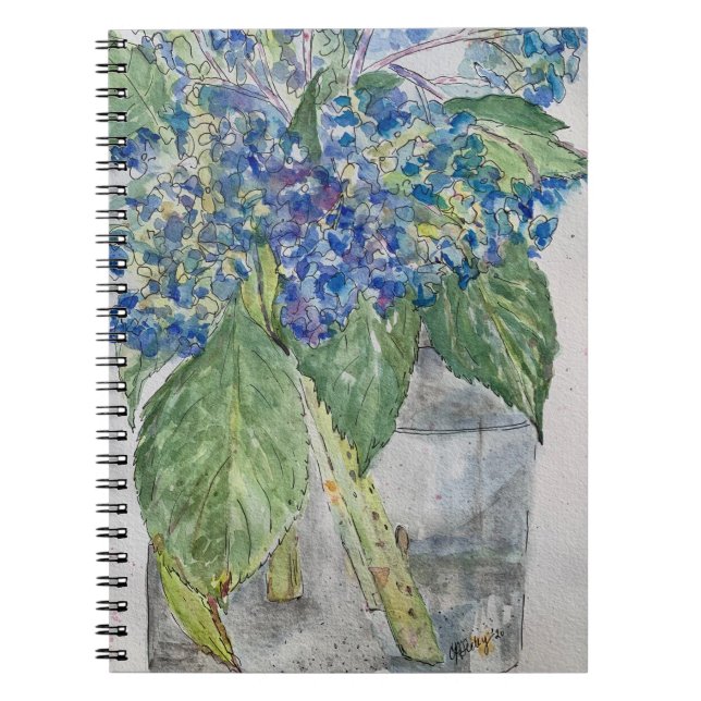 Caderno Espiral Blue Hydrangeas in Water spiral notebook (Frente)