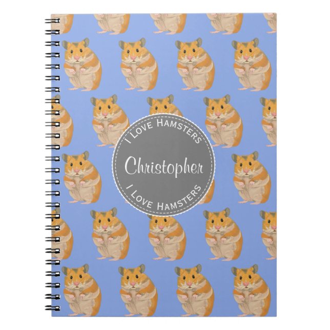 Caderno Espiral Blue I ama Hamsters Hamster Patterno (Frente)