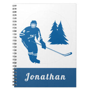 Caderno Espiral Blue Ice Hockey Player Nome personalizado Winter S
