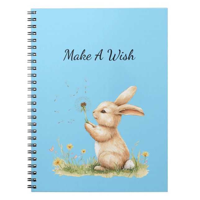 Caderno Espiral Blue Make A Wish Bunny Dandelion Flower (Frente)