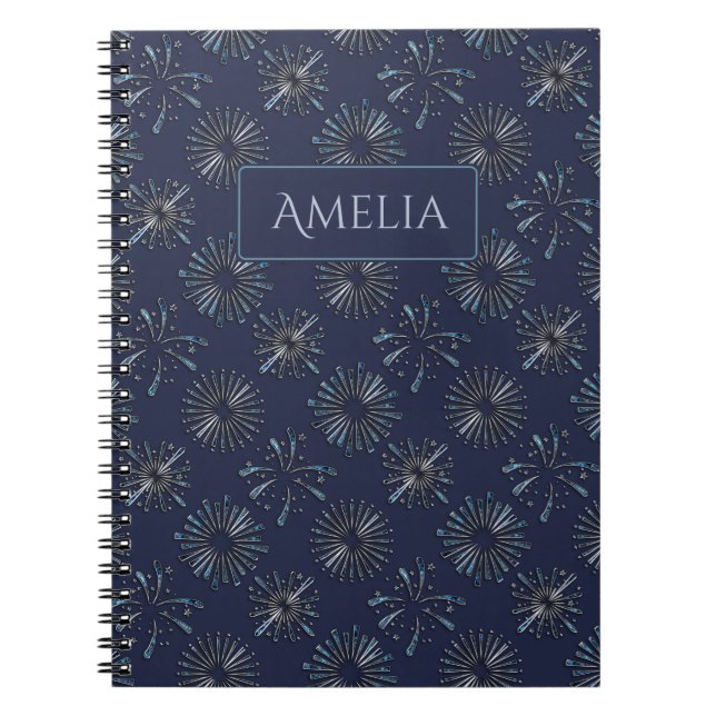 Caderno Espiral Blue Ornate Firework Pattern Personalised Elegant (Frente)