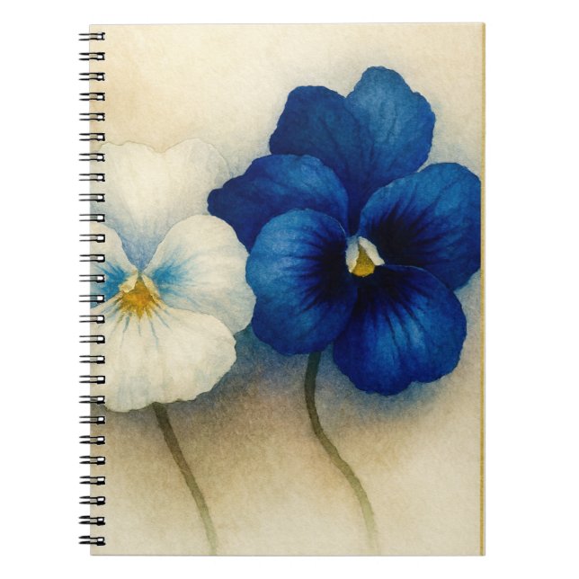 Caderno Espiral Blue Pansy Floral Notebook – Hand Painted  (Frente)