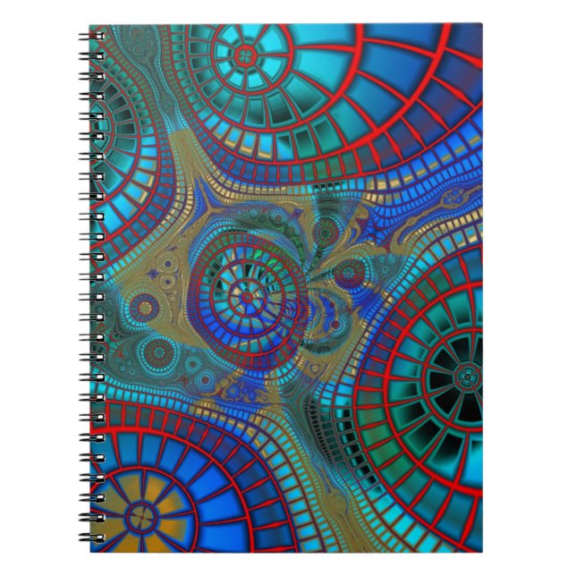 Caderno Espiral Blue Red Green Fractals Moderna Arte (Frente)