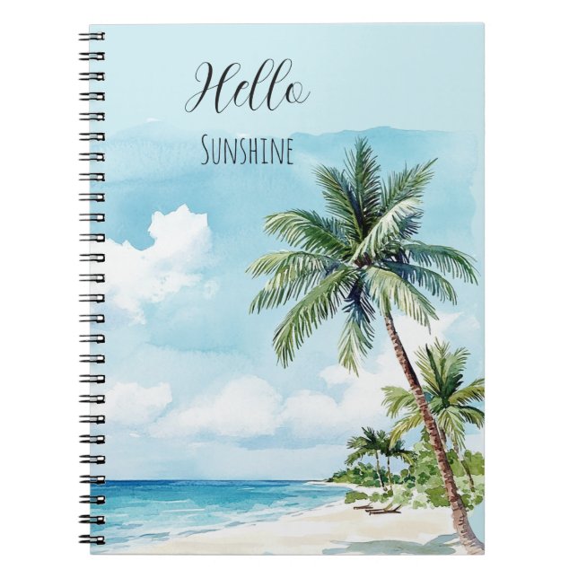 Caderno Espiral Blue Skies Sunshine Tropical Island Palm Tree (Frente)
