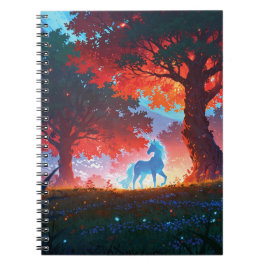 Caderno Espiral Blue unicorn in the forest