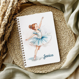 Caderno Espiral Blue Watercolor Ballerina Dancer