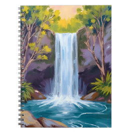 Caderno Espiral Blue Waterfall | Forest Landscape Nature Painting
